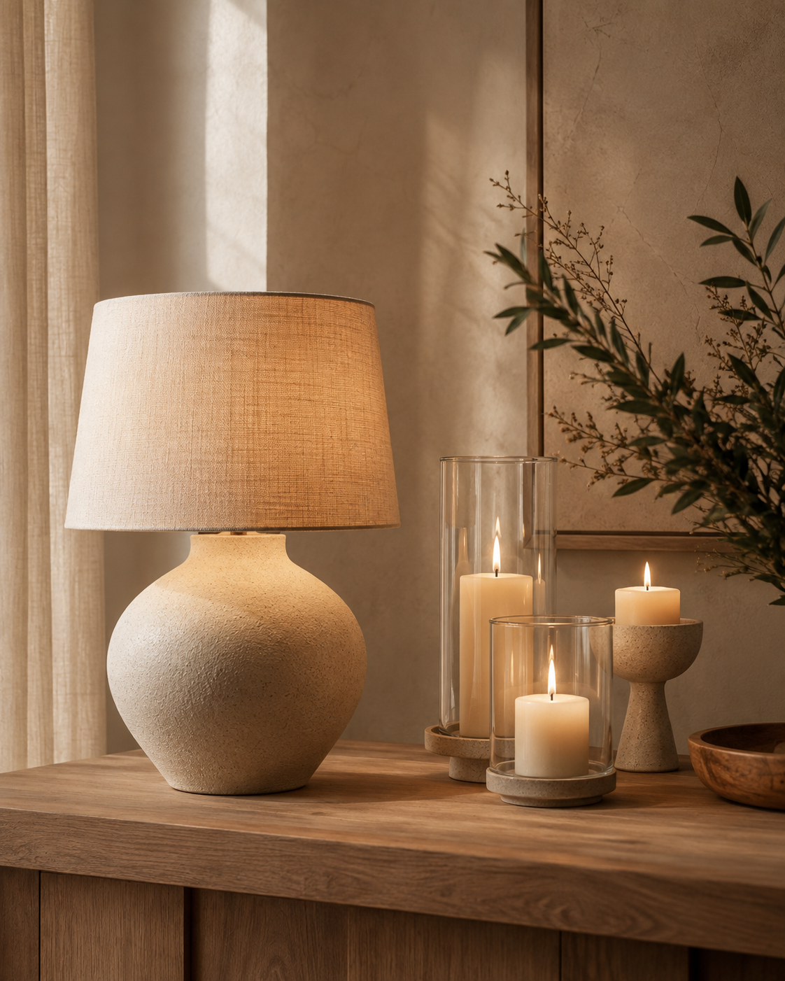 Warm lighting and candle holders