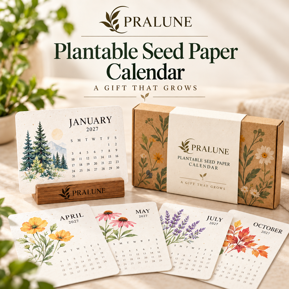 🌱Pralune® Seed Paper Calendar – 12 Months of Botanical Beauty