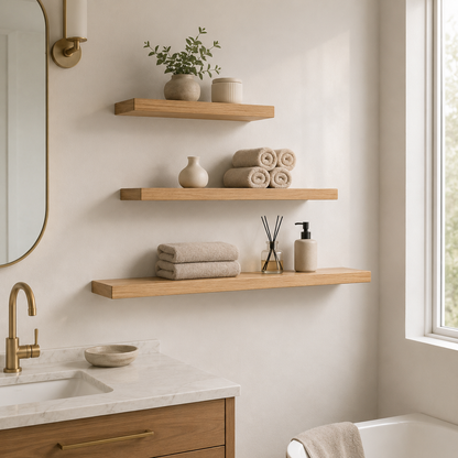 3-Piece Natural Wood Floating Wall Shelves – Minimalist Storage & Display Set
