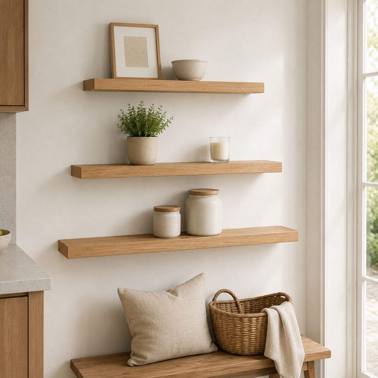3-Piece Natural Wood Floating Wall Shelves – Minimalist Storage & Display Set