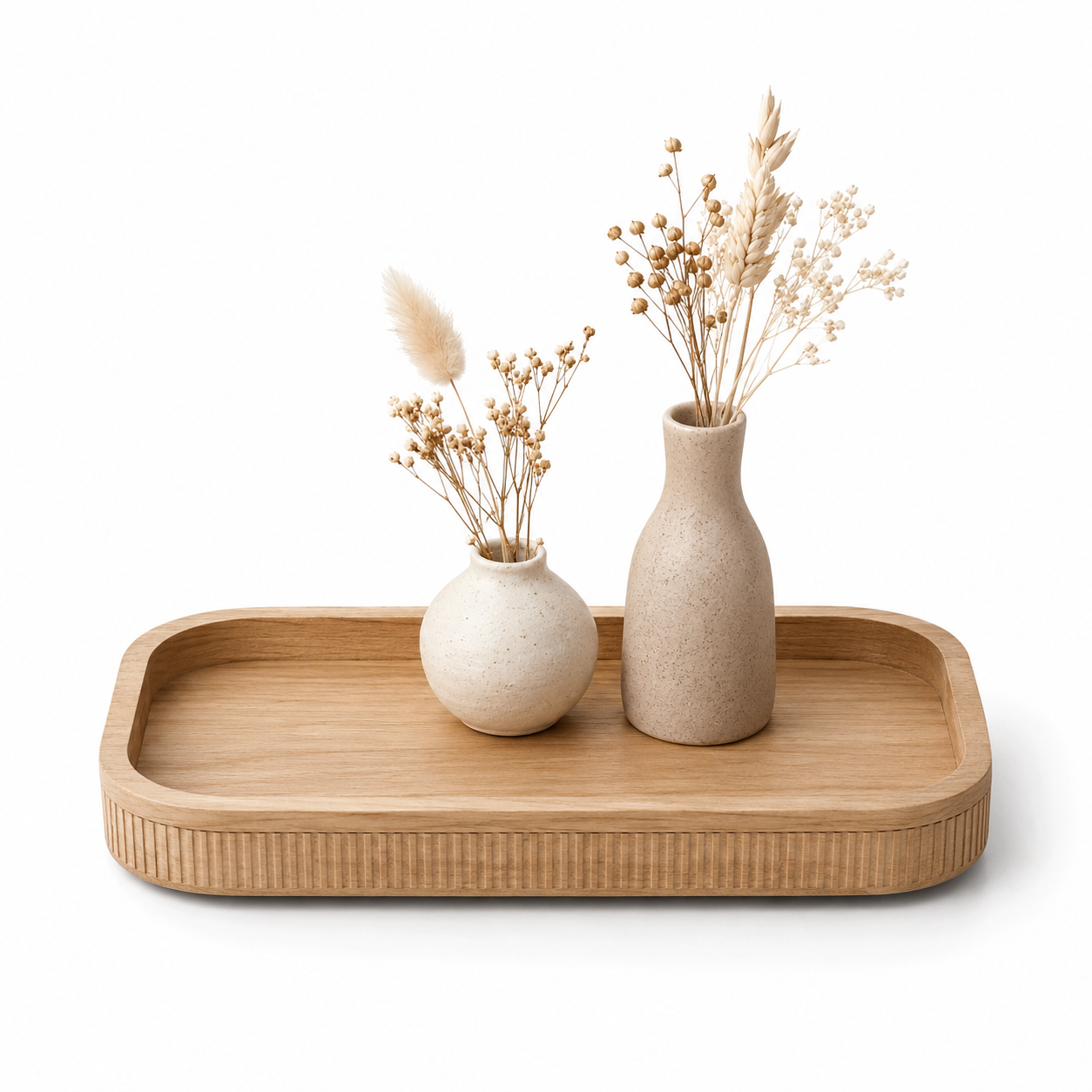 3-Piece Sculptural Vase & Decorative Tray Set – Warm Neutral Tabletop Decor