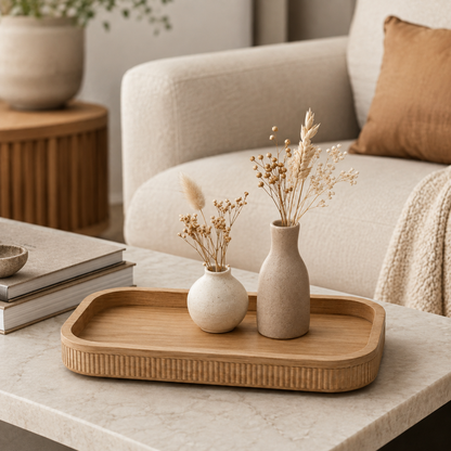 3-Piece Sculptural Vase & Decorative Tray Set – Warm Neutral Tabletop Decor