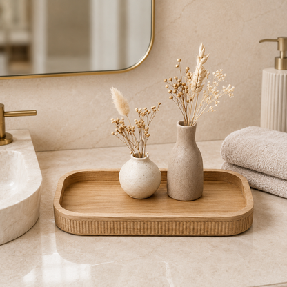 3-Piece Sculptural Vase & Decorative Tray Set – Warm Neutral Tabletop Decor