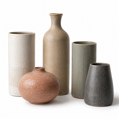 5-Piece Sculptural Ceramic Vase Set – Modern Earth-Tone Home Decor