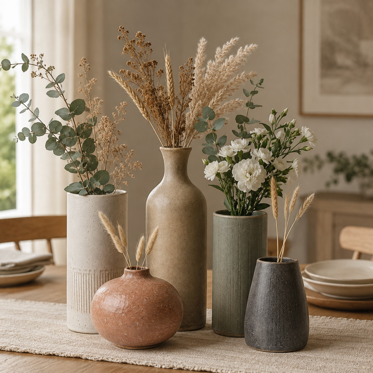 5-Piece Sculptural Ceramic Vase Set – Modern Earth-Tone Home Decor