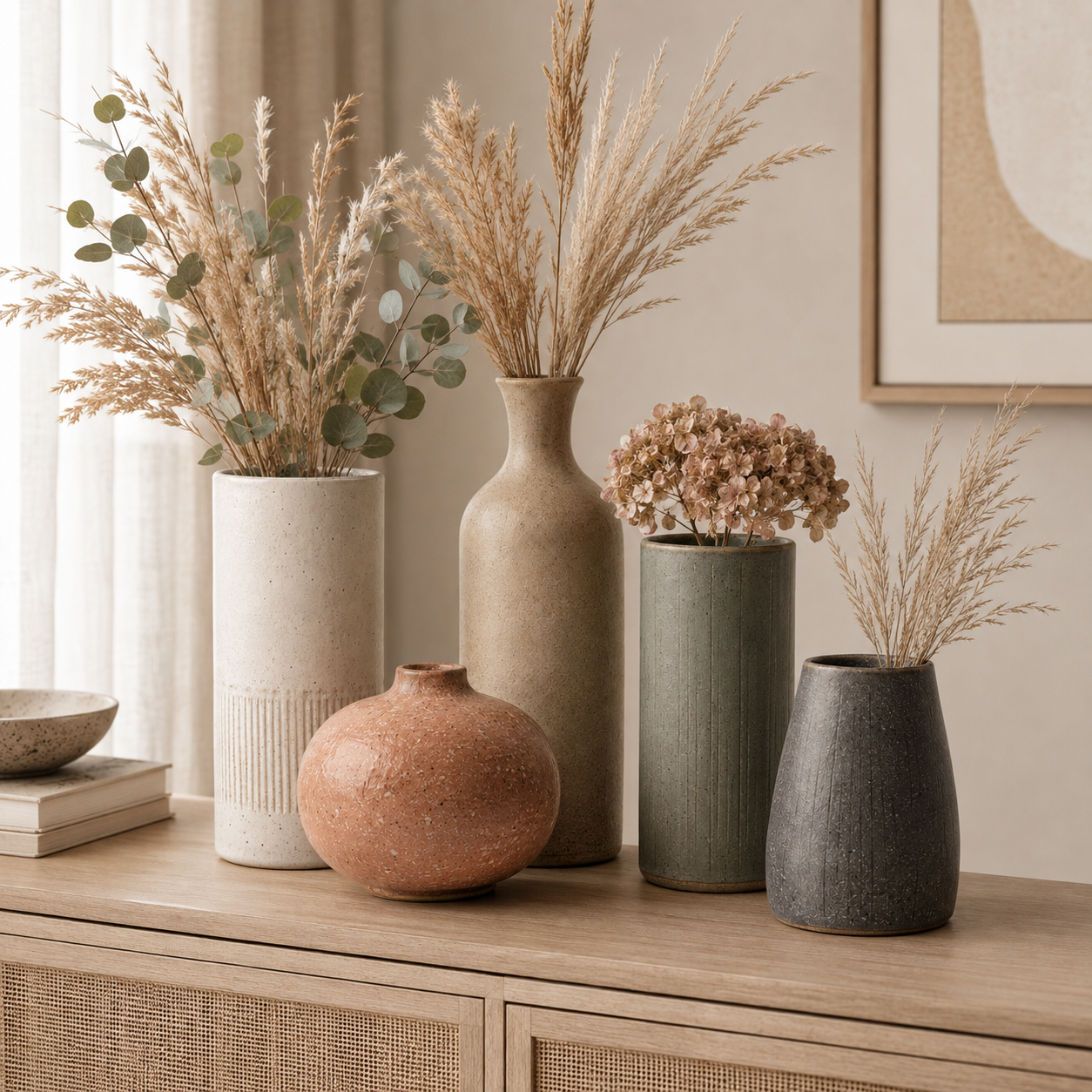 5-Piece Sculptural Ceramic Vase Set – Modern Earth-Tone Home Decor