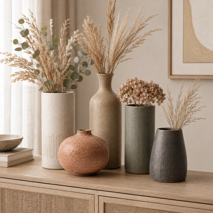 5-Piece Sculptural Ceramic Vase Set – Modern Earth-Tone Home Decor