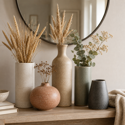 5-Piece Sculptural Ceramic Vase Set – Modern Earth-Tone Home Decor