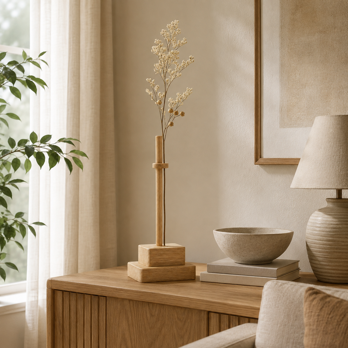 Minimalist Wooden Single-Stem Vase – Japandi Dried Flower Holder & Shelf Decor