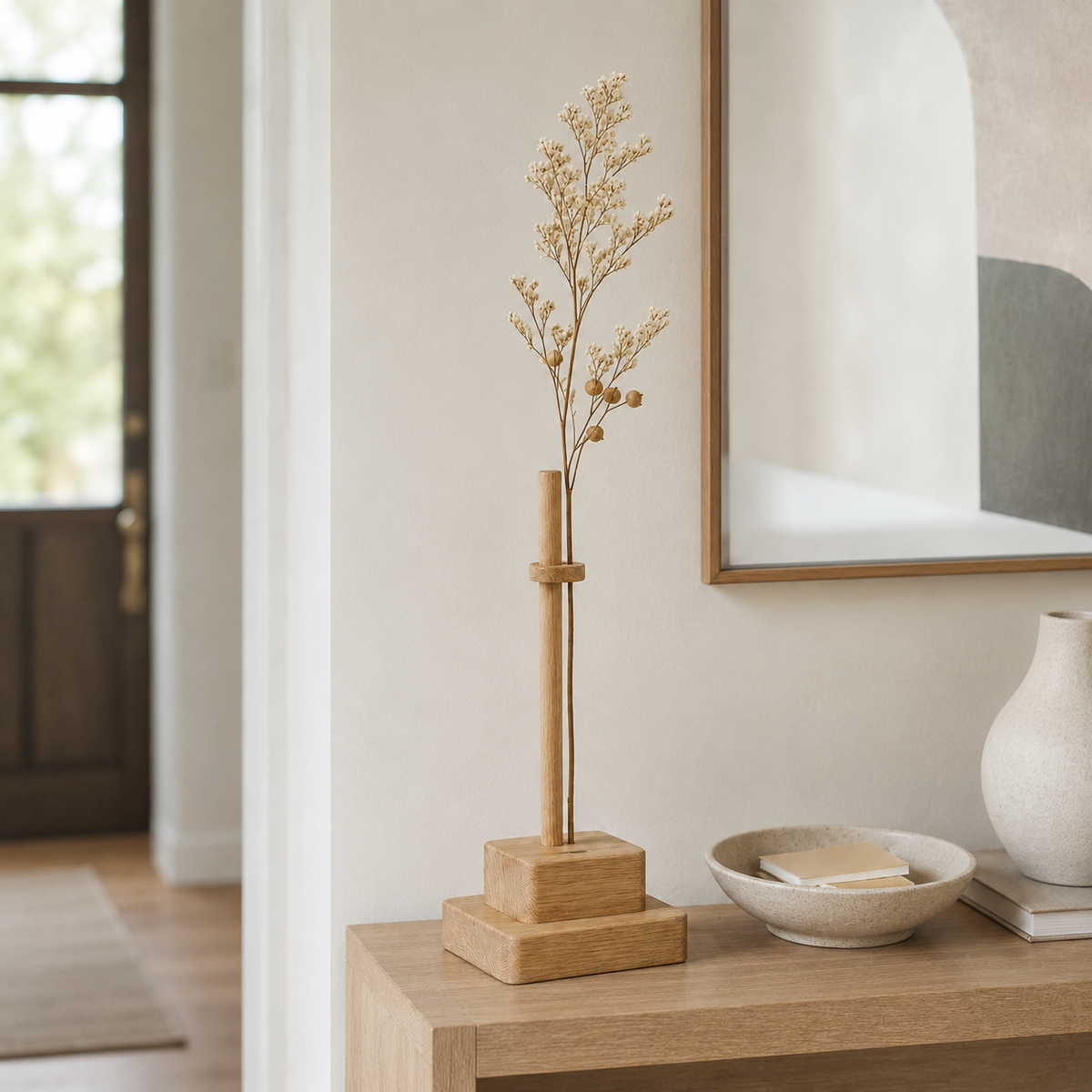 Minimalist Wooden Single-Stem Vase – Japandi Dried Flower Holder & Shelf Decor