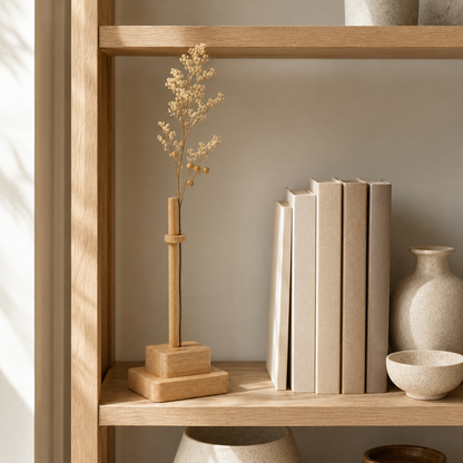Minimalist Wooden Single-Stem Vase – Japandi Dried Flower Holder & Shelf Decor