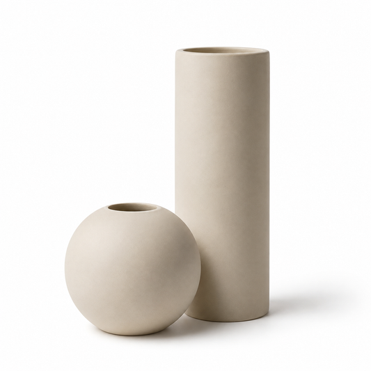 2-Piece Sculptural Ceramic Vase Set – Minimalist Neutral Home Decor