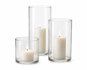 3-Piece Clear Glass Hurricane Candle Holder Set – Modern Pillar Candle Centerpiece Decor