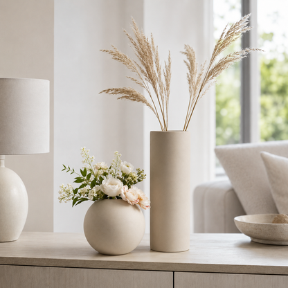 2-Piece Sculptural Ceramic Vase Set – Minimalist Neutral Home Decor