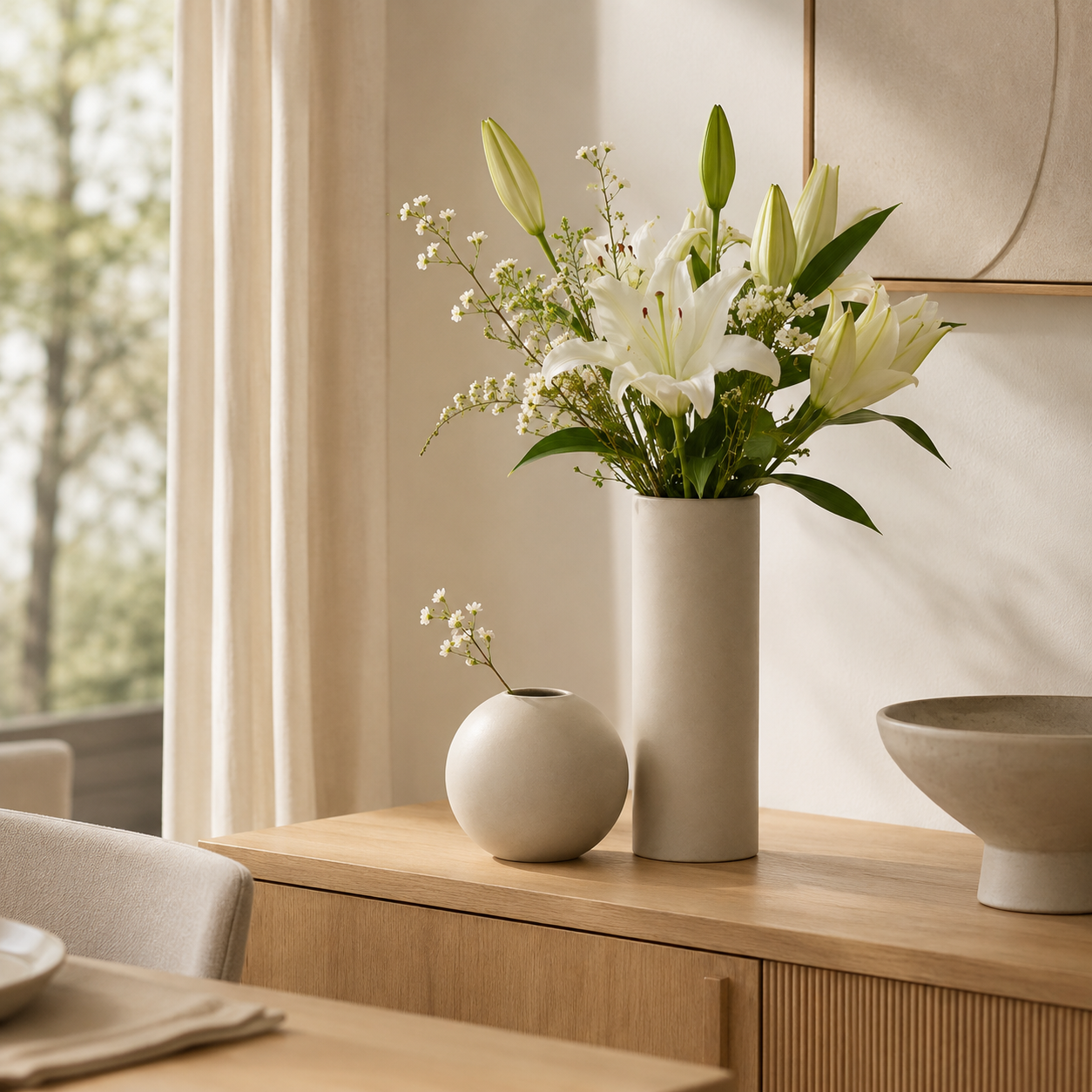 2-Piece Sculptural Ceramic Vase Set – Minimalist Neutral Home Decor