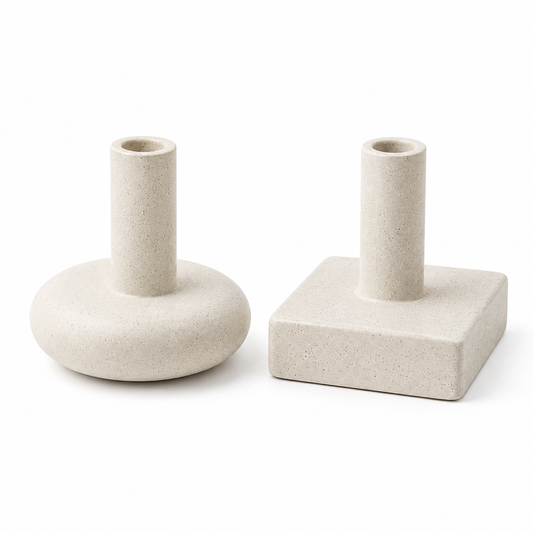 Minimalist Sculptural Taper Candle Holder – Modern Round & Square Decor