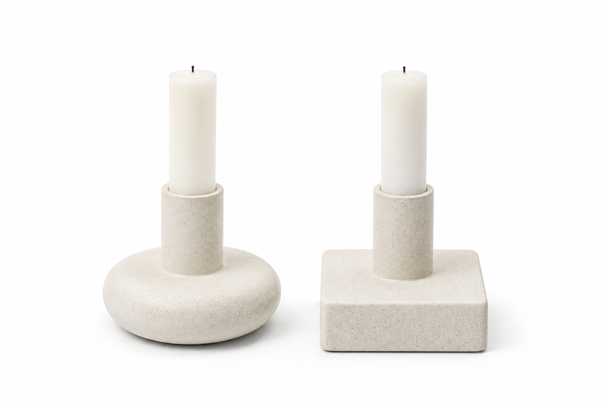 Minimalist Sculptural Taper Candle Holder – Modern Round & Square Decor