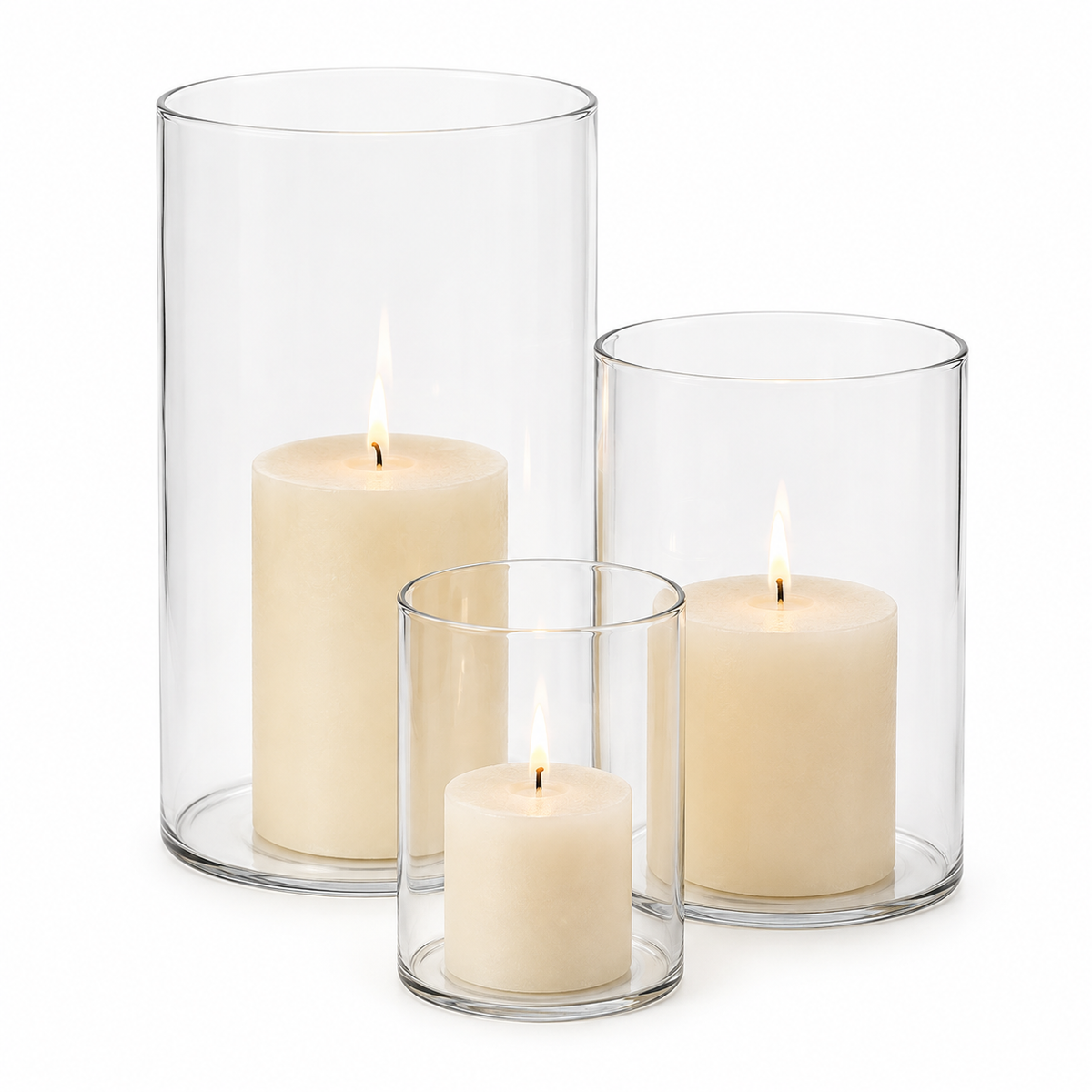 3-Piece Clear Glass Hurricane Candle Holder Set – Modern Pillar Candle Centerpiece Decor