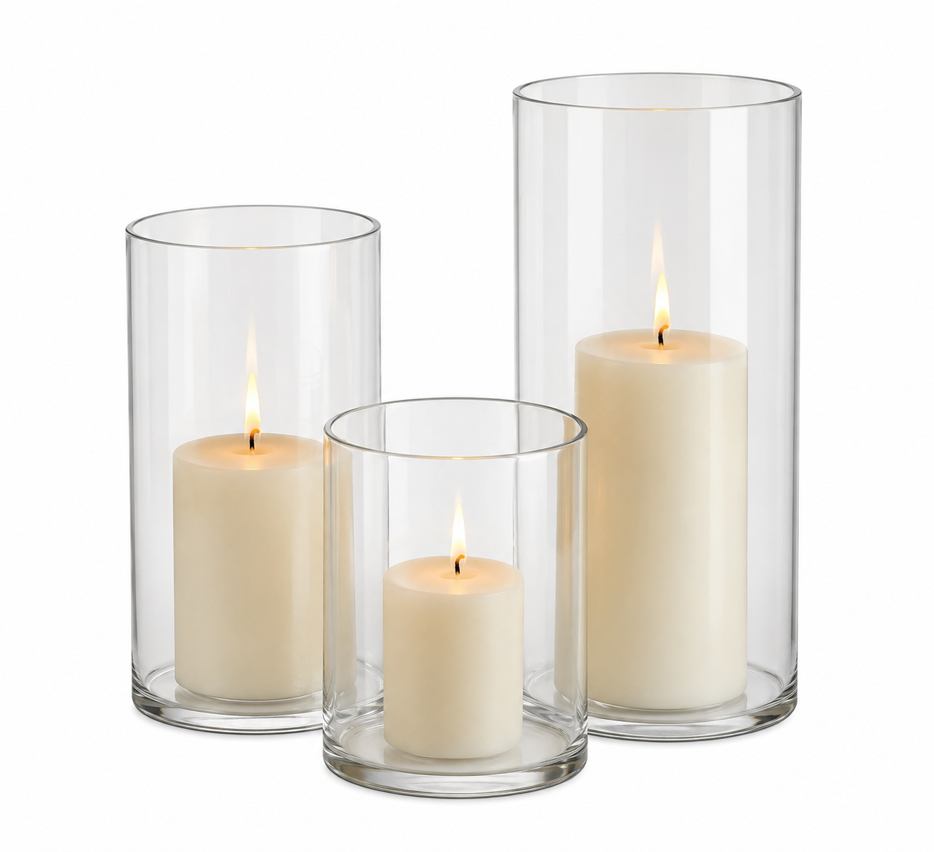 3-Piece Clear Glass Hurricane Candle Holder Set – Modern Pillar Candle Centerpiece Decor