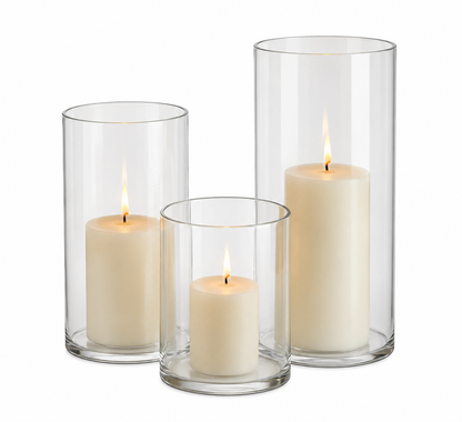 3-Piece Clear Glass Hurricane Candle Holder Set – Modern Pillar Candle Centerpiece Decor
