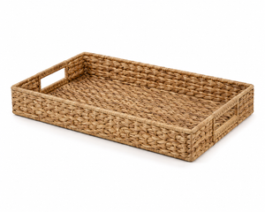 Natural Woven Decorative Tray – Rectangular Organizer with Cutout Handles