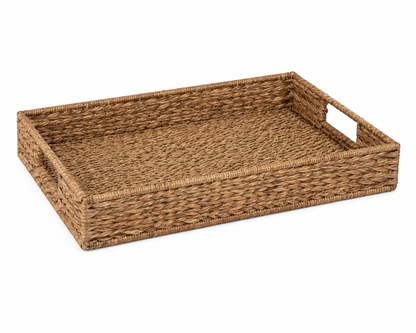 Natural Woven Decorative Tray – Rectangular Organizer with Cutout Handles