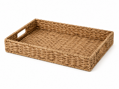 Natural Woven Decorative Tray – Rectangular Organizer with Cutout Handles