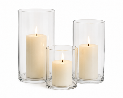 3-Piece Clear Glass Hurricane Candle Holder Set – Modern Pillar Candle Centerpiece Decor