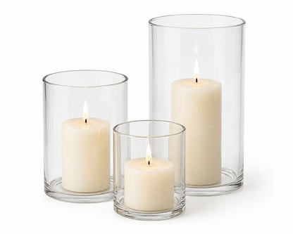 3-Piece Clear Glass Hurricane Candle Holder Set – Modern Pillar Candle Centerpiece Decor