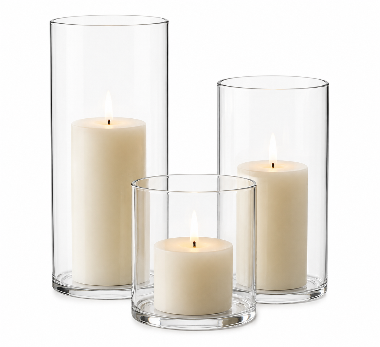 3-Piece Clear Glass Hurricane Candle Holder Set – Modern Pillar Candle Centerpiece Decor