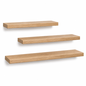 3-Piece Natural Wood Floating Wall Shelves – Minimalist Storage & Display Set
