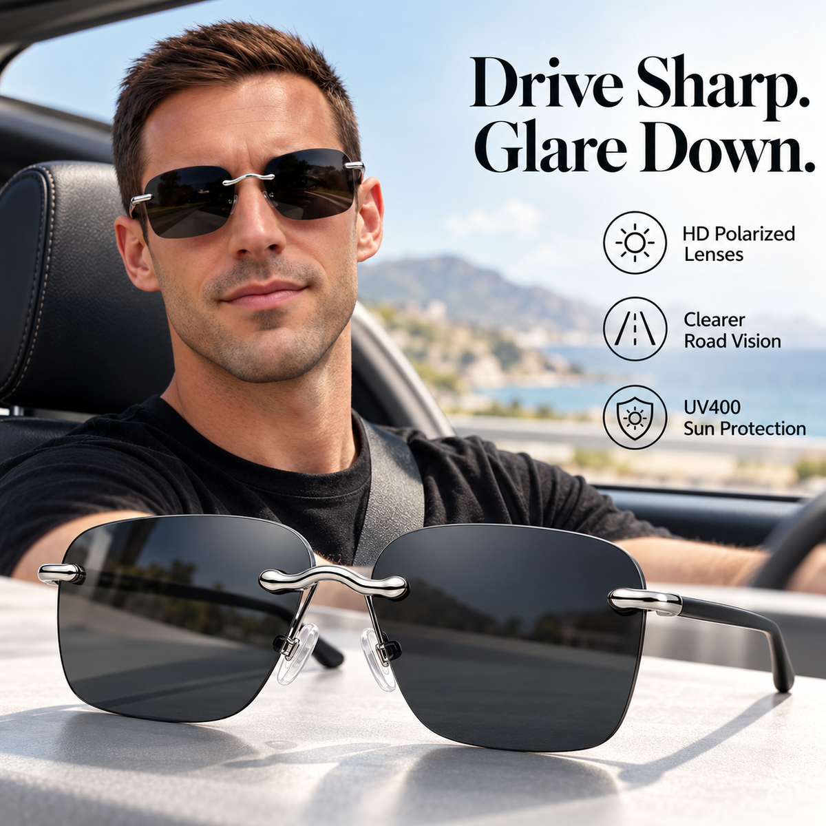 Pralune®Rimless Polarized Sunglasses for Men & Women – Lightweight Modern Style for Driving, Fishing & Outdoor Wear