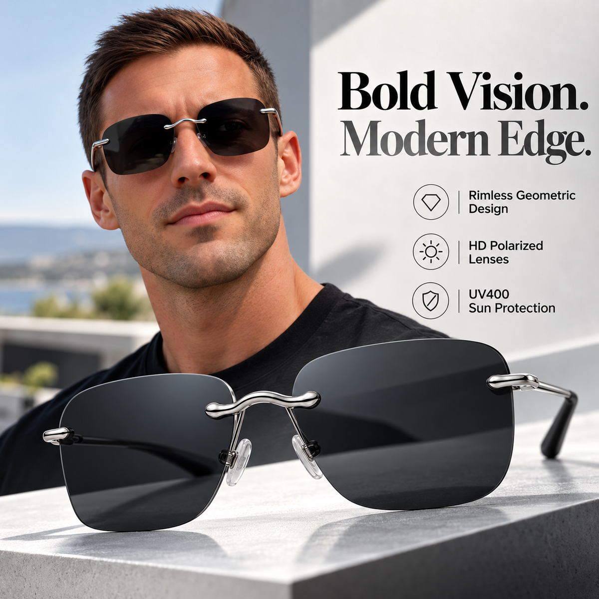 Pralune®Rimless Polarized Sunglasses for Men & Women – Lightweight Modern Style for Driving, Fishing & Outdoor Wear